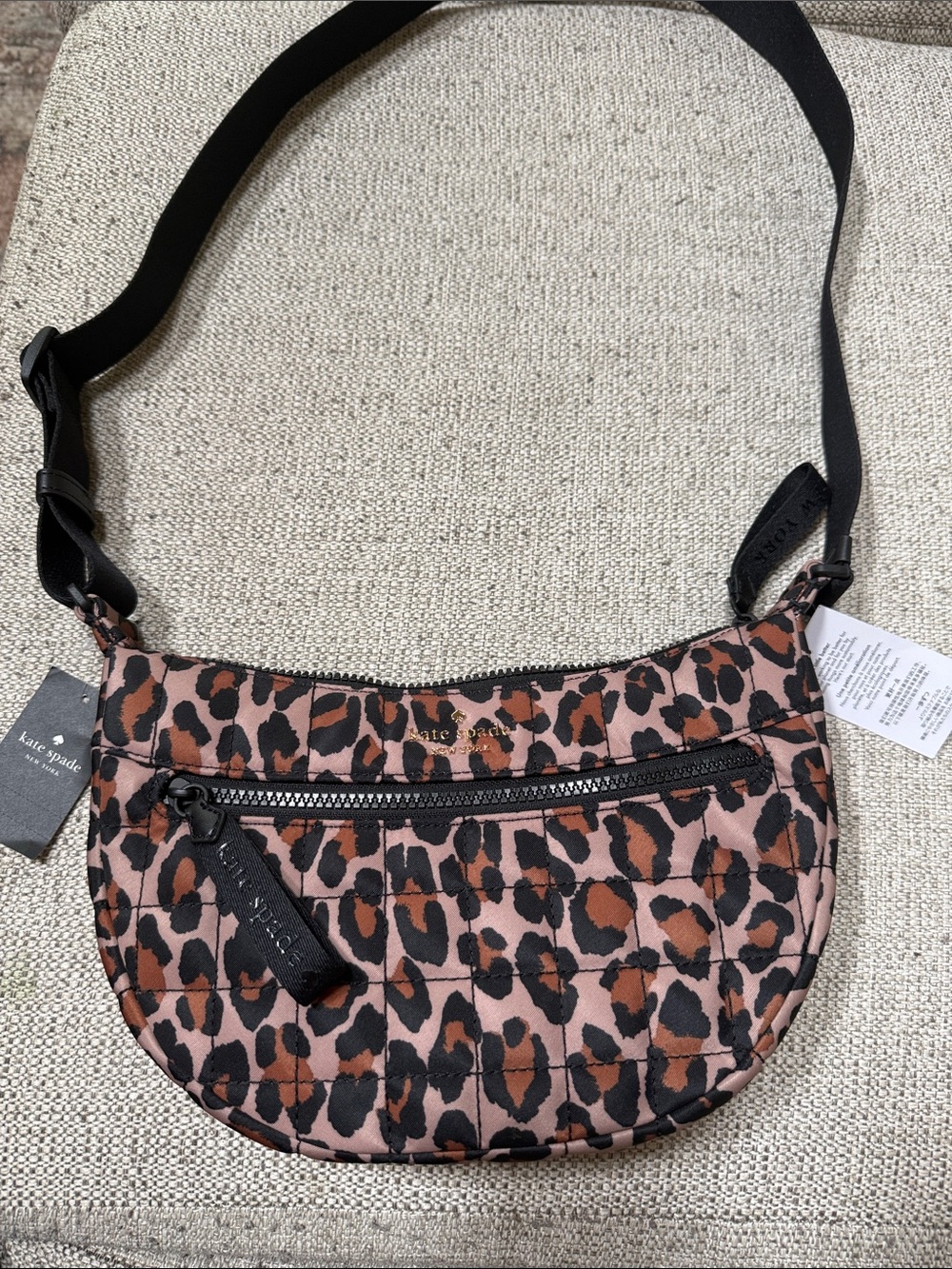 kate spade black and Brown Leopard Print Crossbody Bag with Black Strap